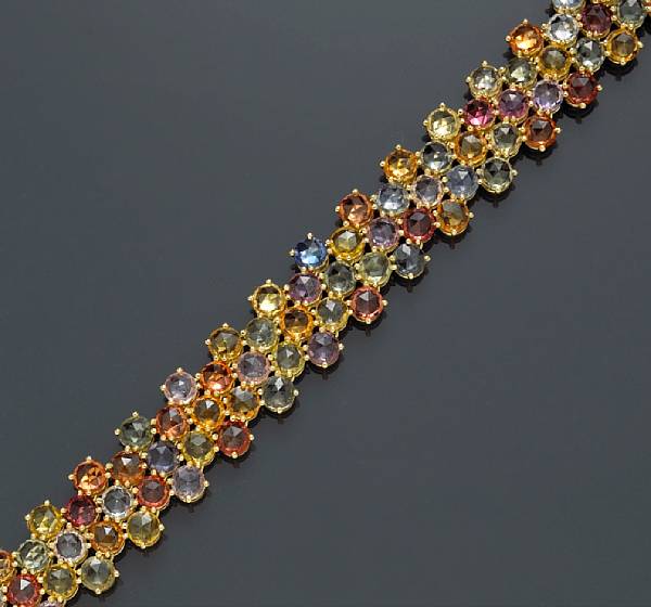 Appraisal: A multi-color sapphire bracelet Nardi set with rose-cut sapphires with