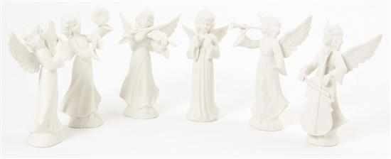 Appraisal: Dresden bisque porcelain angel orchestra harpist violinist cymbalist cellist and