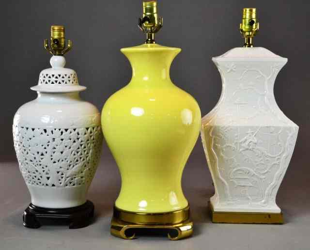 Appraisal: Chinese Porcelain LampsTo include a yellow vase form lamp with