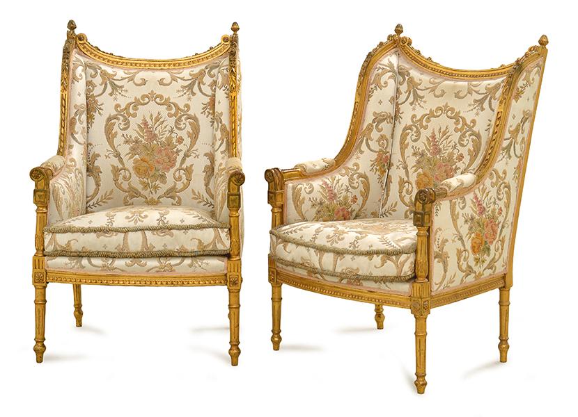 Appraisal: A PAIR OF LOUIS XV STYLE GILT WOOD FRAMED WINGBACK