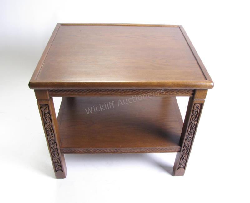 Appraisal: Romweber Viking Oak end table grape leg carving R- Nordic