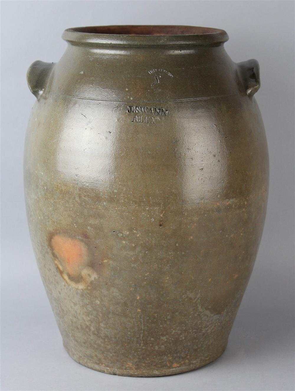 Appraisal: ALEXANDRIA VA JOHN SWANN THREE GALLON STONEWARE OVOID JAR impressed