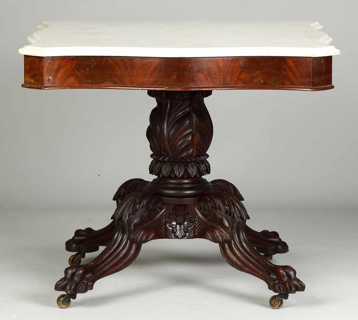 Appraisal: NY Federal Carved Mahogany Marble Top Center Table Mid th