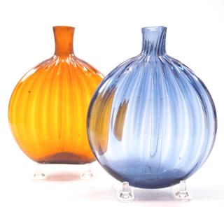 Appraisal: Pattern Two pattern-molded glass flasks Medium Blue with a Purple