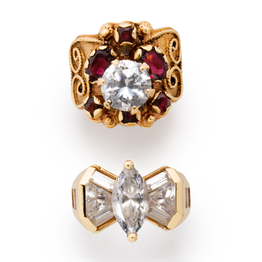 Appraisal: A GROUP OF CZ AND FOURTEEN KARAT GOLD RINGS A