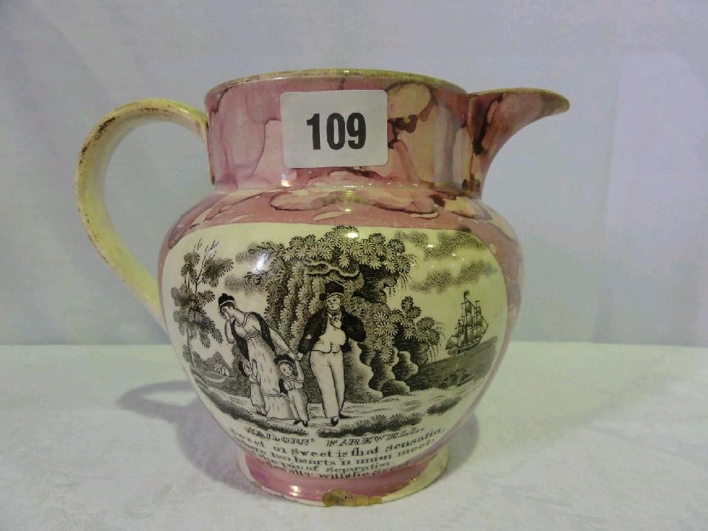 Appraisal: An early th century Sunderland lustre type jug showing a