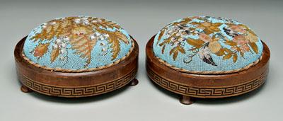 Appraisal: Pair beaded footstools floral needlework with polychrome beaded highlights on