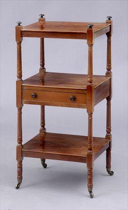 Appraisal: REGENCY MAHOGANY THREE-TIER ETAGERE Each rectangular tier on column supports