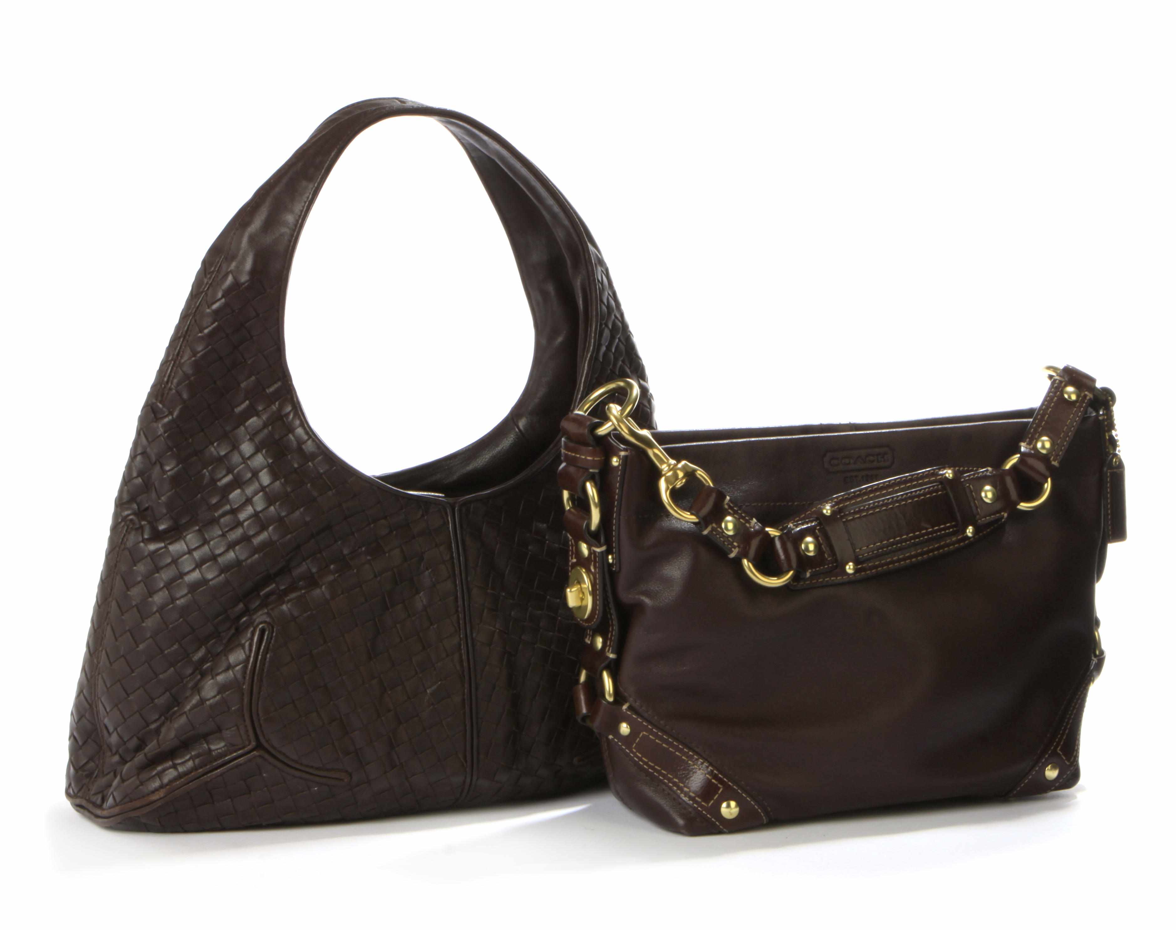 Appraisal: A Bottega Veneta brown woven leather handbag and a Coach