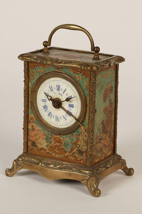 Appraisal: A TH CENTURY STYLE FRENCH ALARM CARRIAGE CLOCK the gilt