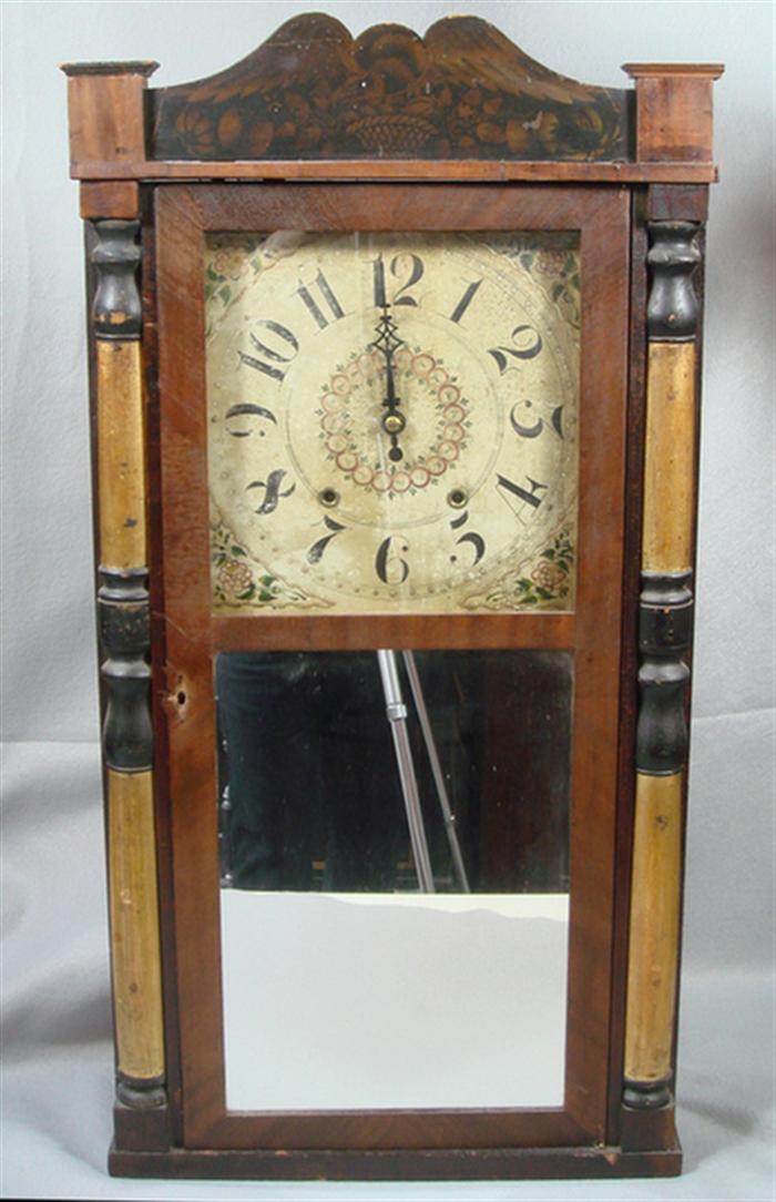 Appraisal: Stenciled column clock hr movement mirrored door no weights or