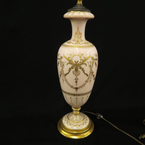 Appraisal: Cambridge Crown Tuscany Lamp etched gold floral garland body excellent