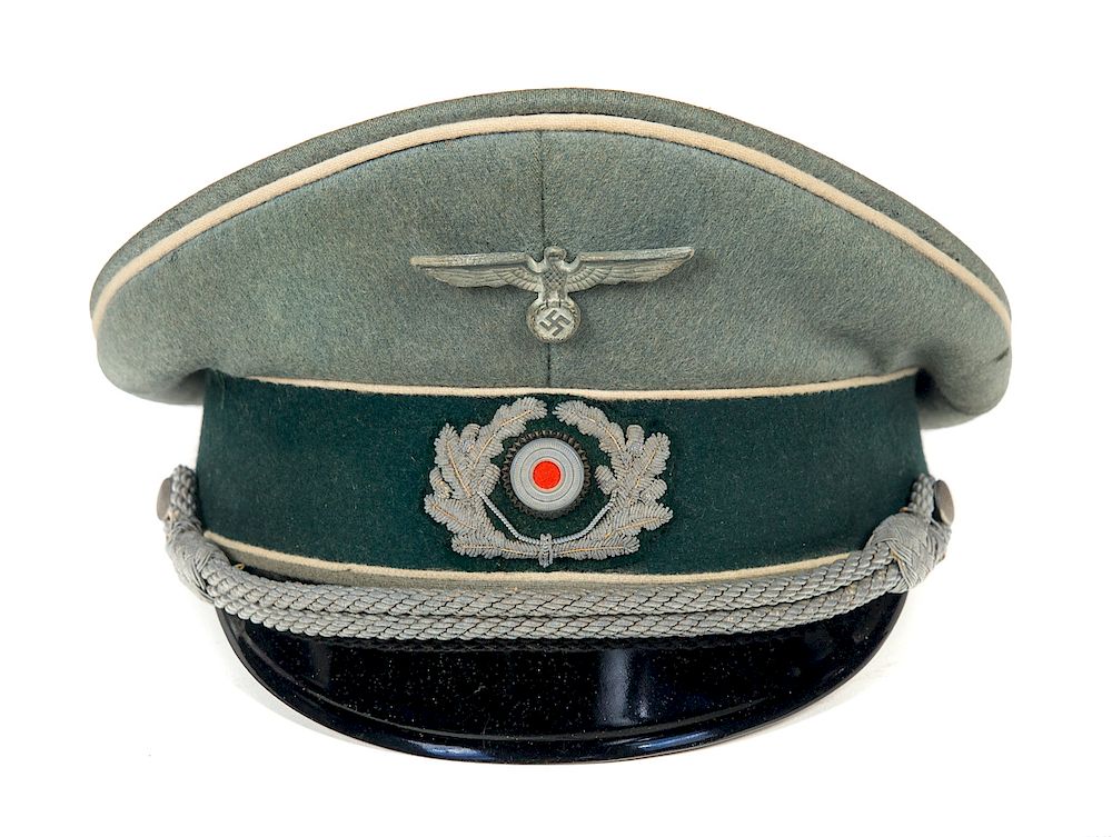 Appraisal: German WW Nazi Heer Officer's Visor Hat Size Sweatband Coming