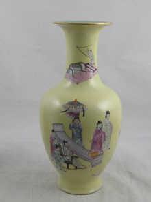 Appraisal: A Chinese vase with yellow ground decorated with various scenes