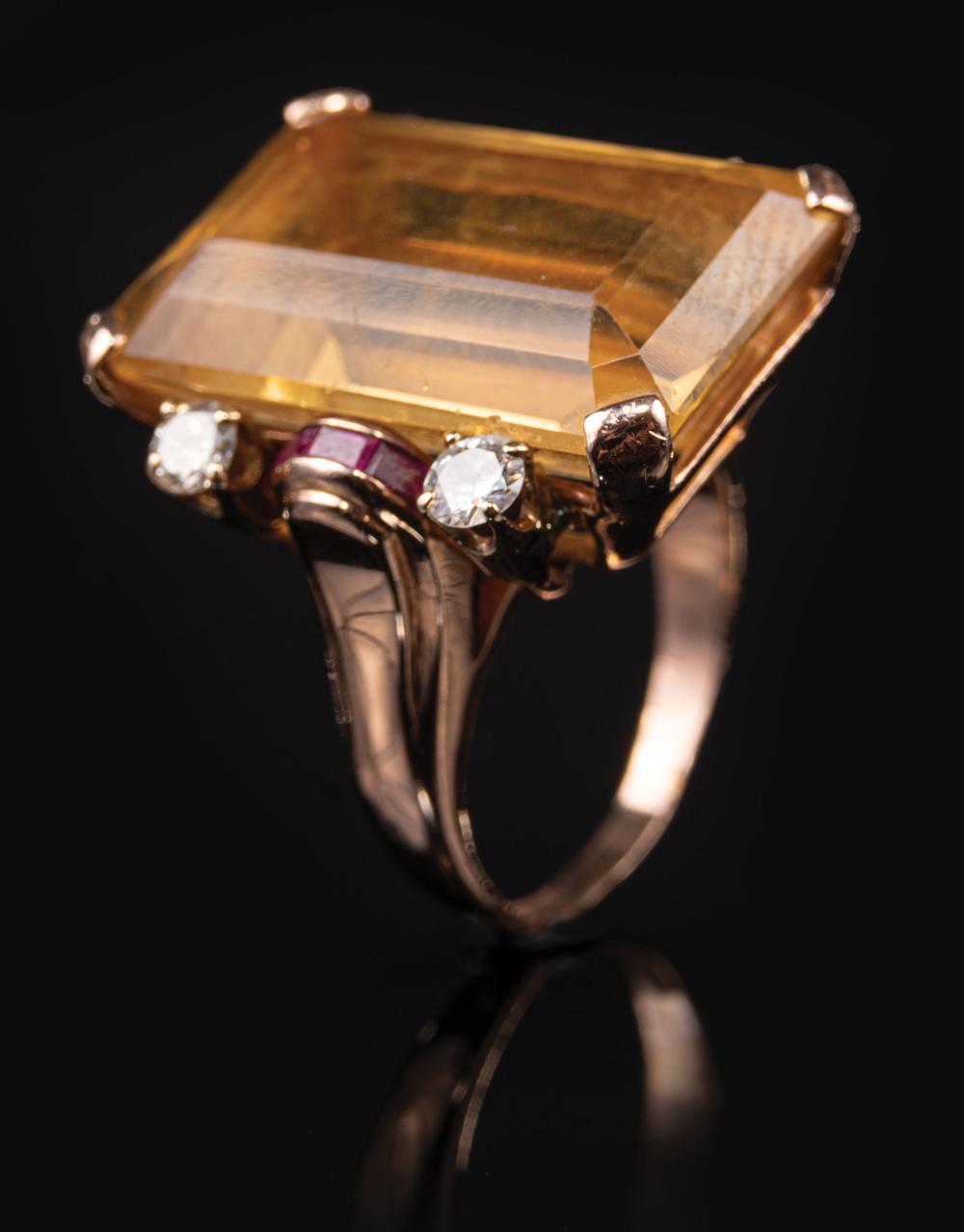 Appraisal: American Retro kt Rose Gold Citrine Ruby and Diamond Dinner