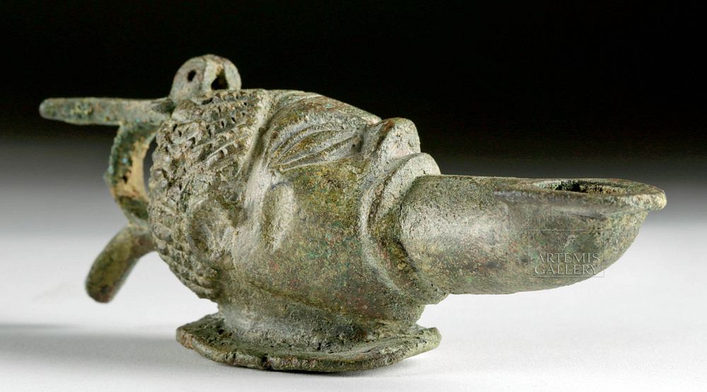 Appraisal: Striking Roman Bronze Oil Lamp - Nubian Form Roman Imperial