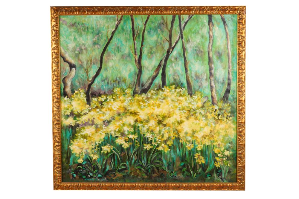 Appraisal: SUSAN T FLOWERS IN THE FOREST oil on canvas signed