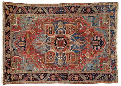 Appraisal: Heriz rug large central medallion on salmon field blue green