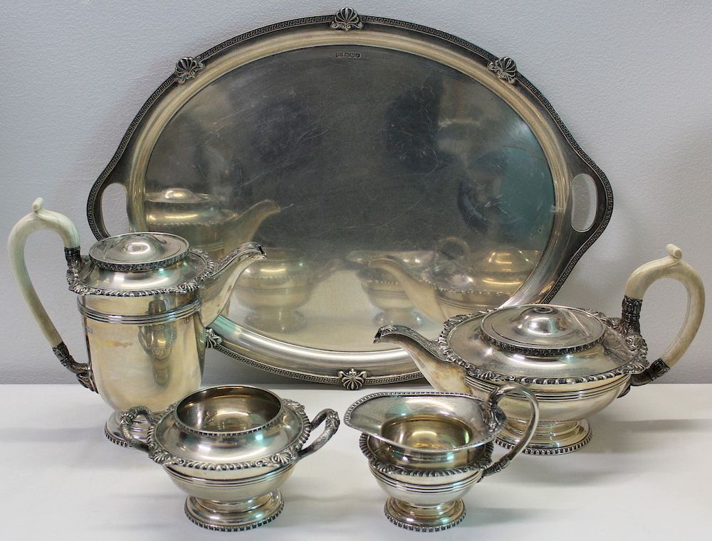 Appraisal: SILVER Pc Walker Hall English Silver Tea Service with Tray