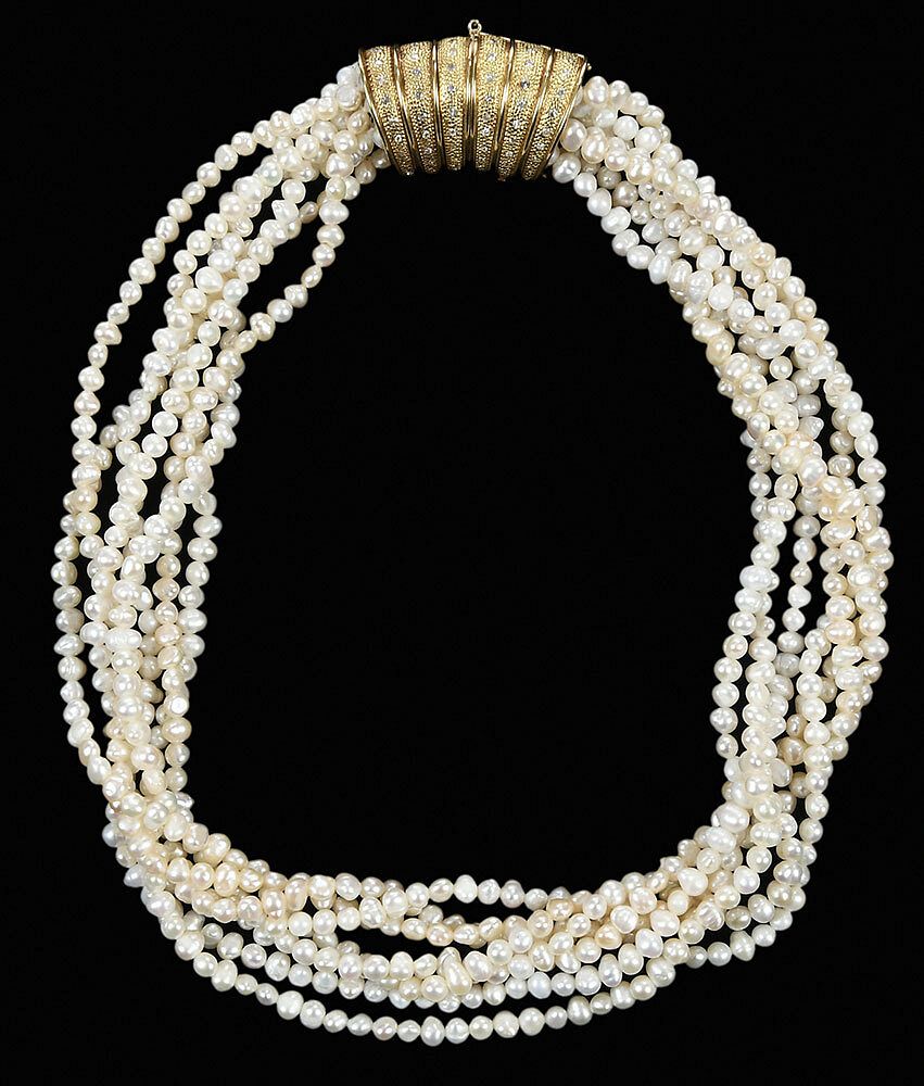 Appraisal: kt Pearl and Diamond Necklace multi-strand freshwater pearls with bail