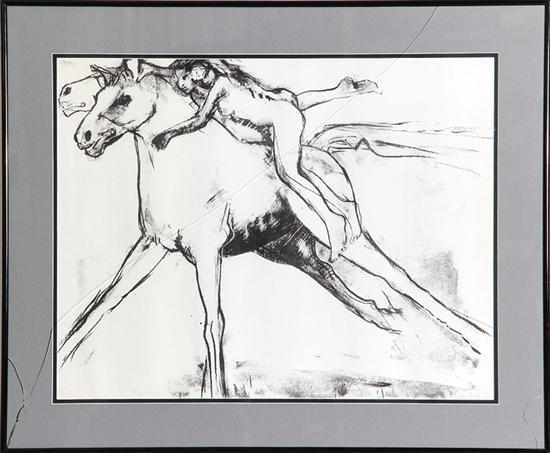 Appraisal: Mary Frank New York b NUDE FROLICKING ON RUNNING HORSE