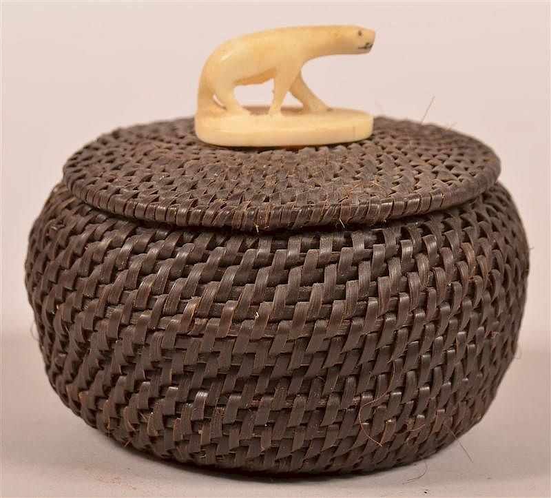 Appraisal: Vintage Eskimo Coiled Baleen Trinket Basket Vintage Eskimo Coiled Baleen