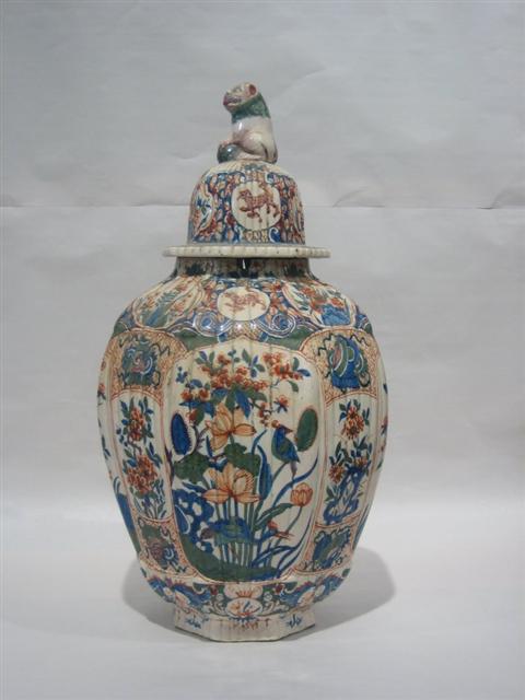 Appraisal: DELTWARE POLYCHROME RIBBED GINGER JAR h in Provenance Boyer Family