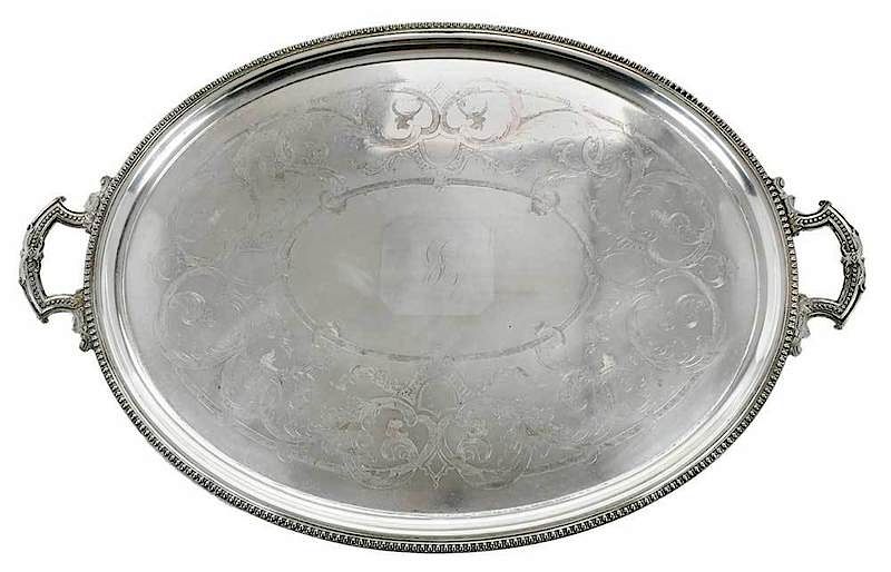 Appraisal: Large Old Sheffield Plated Silver Tray Sheffield early th century