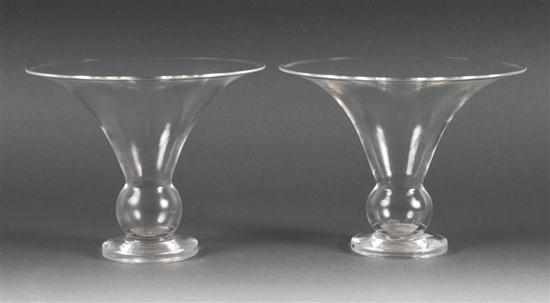 Appraisal: Pair of Steuben crystal trumpet vases both etch marked ''Steuben''