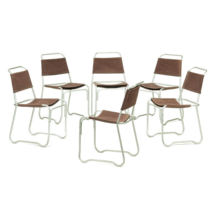 Appraisal: Jack Heany Aluma-Stack chairs six by Treitel-Gratz New York original