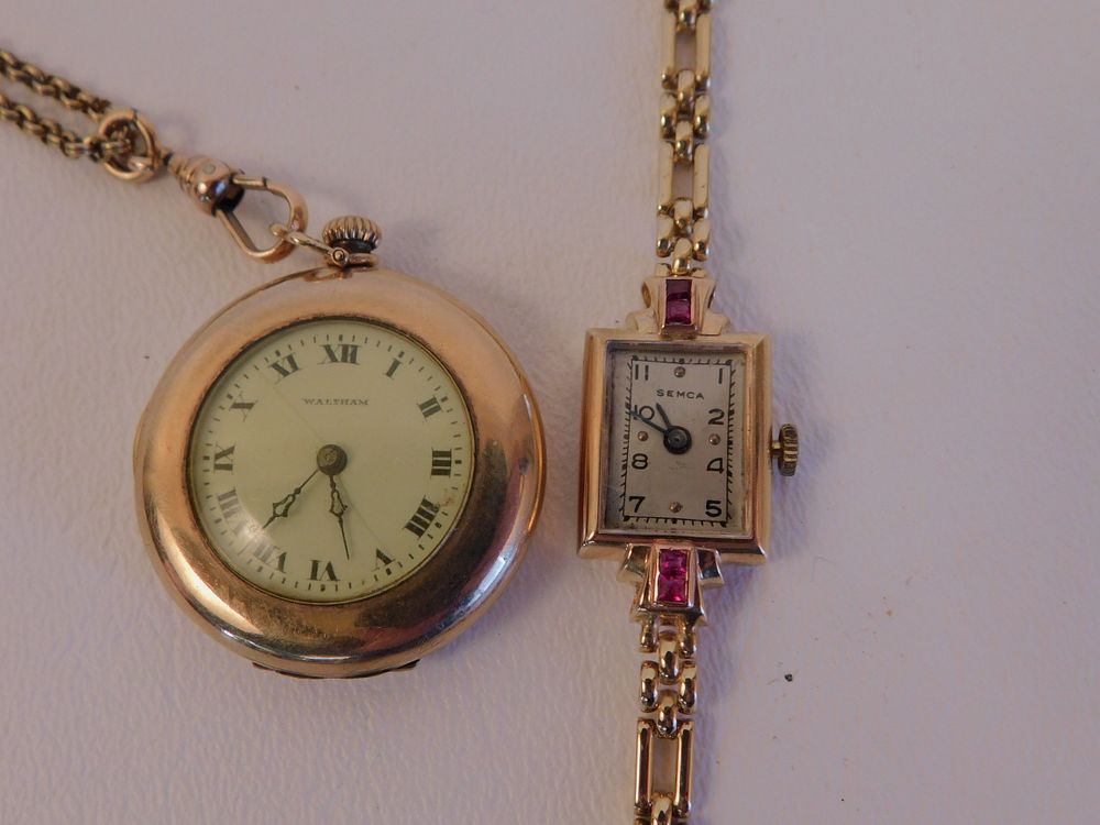 Appraisal: GOLD WATCHES k gold ladies Semca watch with rubies in