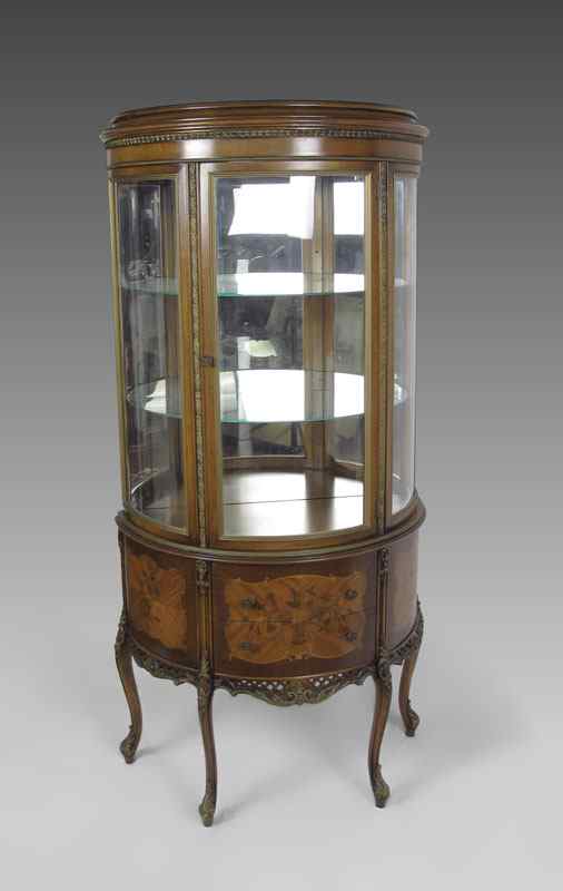 Appraisal: MARQUETRY INLAY FRENCH STYLE DISPLAY CABINET Mirror back illuminated interior