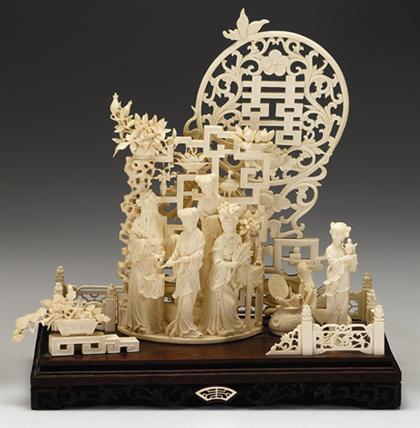 Appraisal: Impressive Chinese elephant ivory figural grouping Comprised of a four