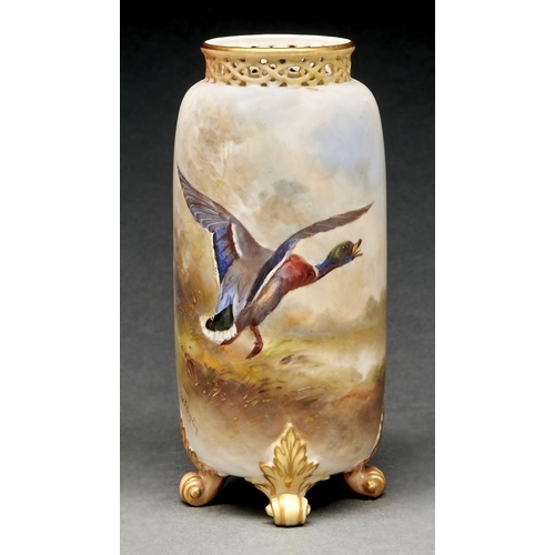 Appraisal: A Royal Worcester spill vase with reticulated neck painted by