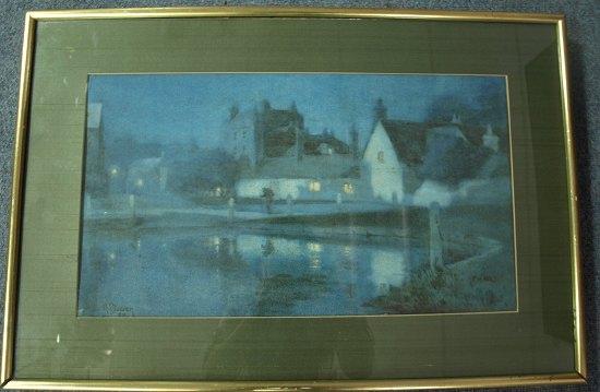 Appraisal: James R BowenVillage by Moonlightwatercolour cm x cm x