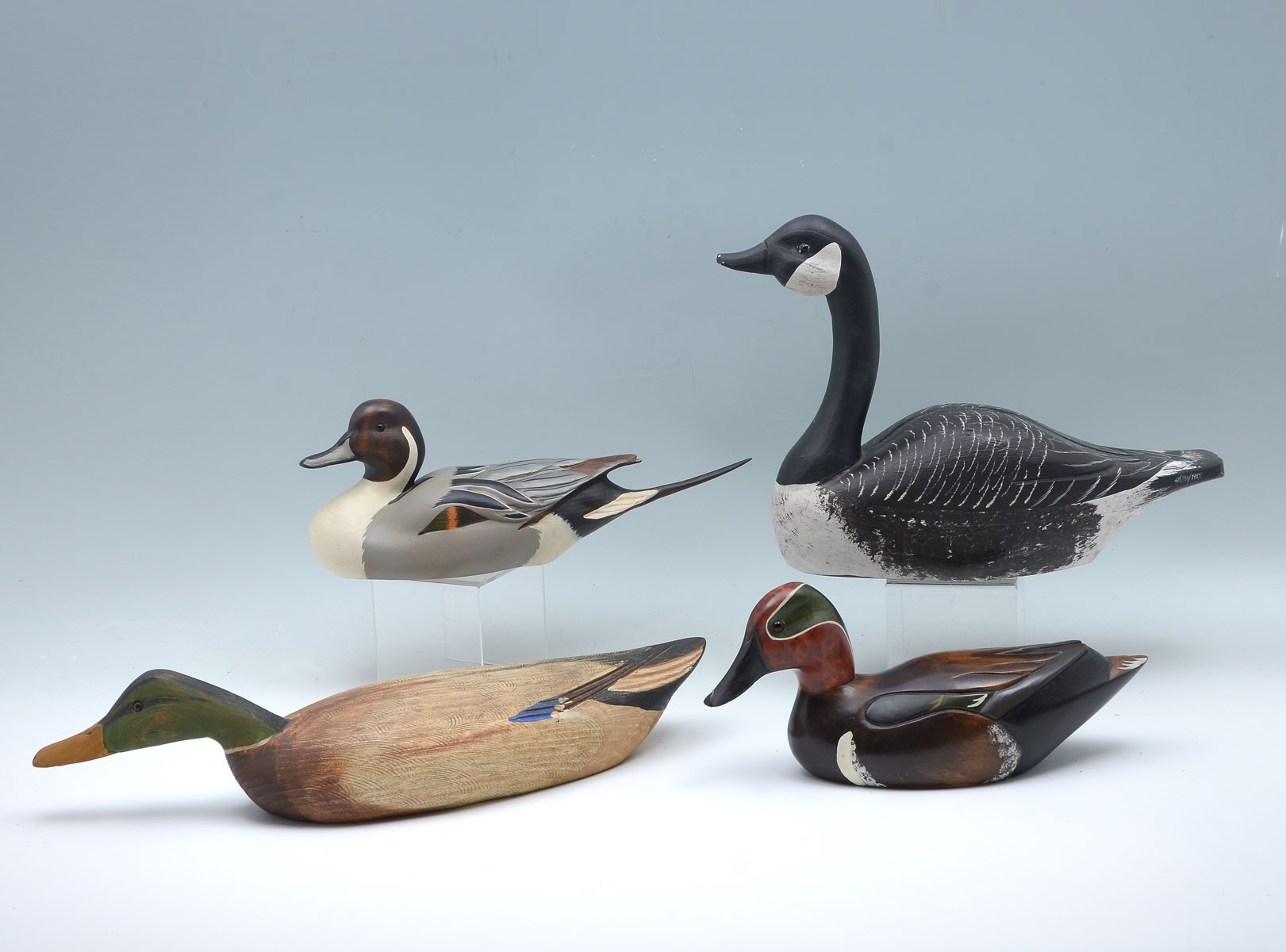 Appraisal: PC CARVED GOOSE DUCK COLLECTION - Carved painted decoys -