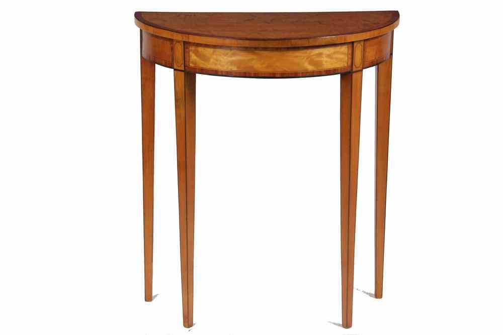 Appraisal: HEPPLEWHITE DEMILUNE TABLE - Diminutive Hepplewhite Demilune Hall Table late