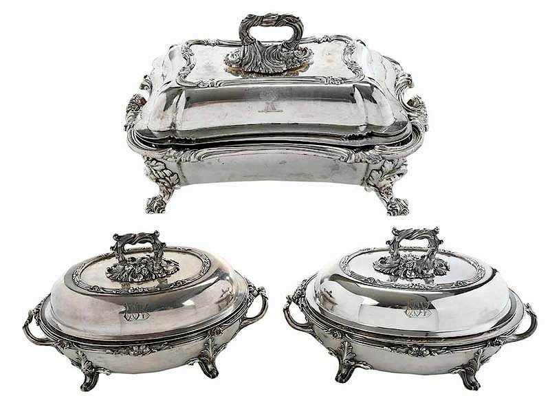 Appraisal: Three Old Sheffield Plate Entree Servers English th century pair