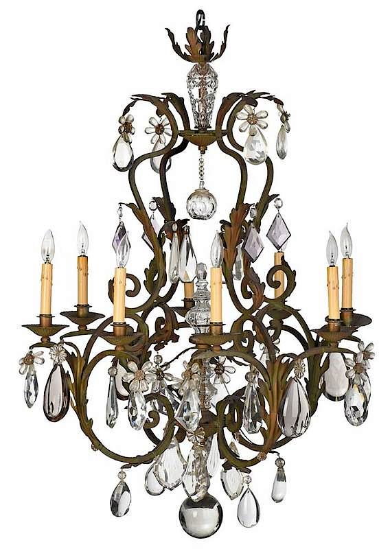 Appraisal: Venetian Style Wrought Iron Crystal Chandelier th century with eight