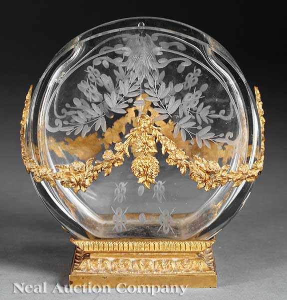 Appraisal: An Antique French Ormolu-Mounted Cut Crystal Vase etched floral decoration