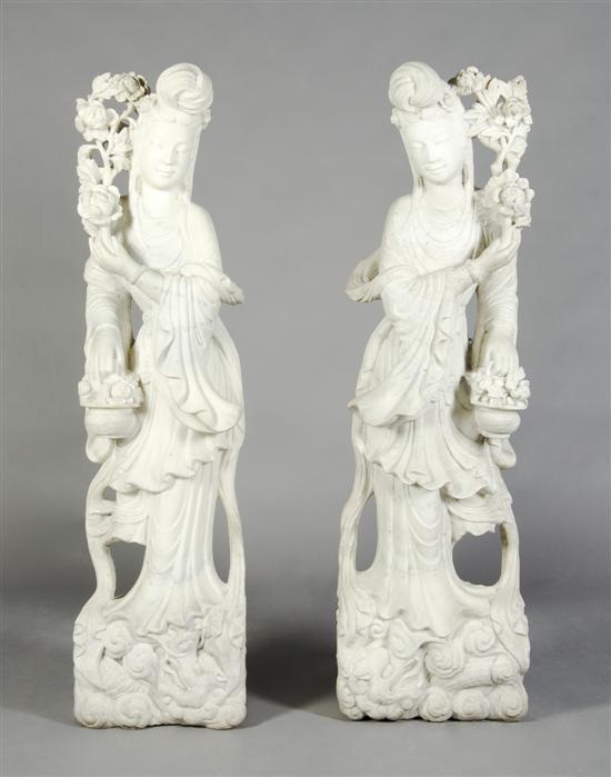 Appraisal: Two Chinese Carved Marble Figures Height inches