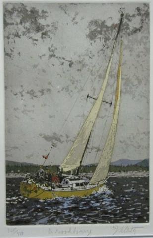 Appraisal: Pair of nautical theme color lithographs ''A Good Breeze'' unclearly