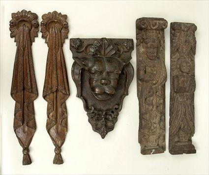 Appraisal: Five Assorted Carved Wood Architectural and Furniture Ornaments to in