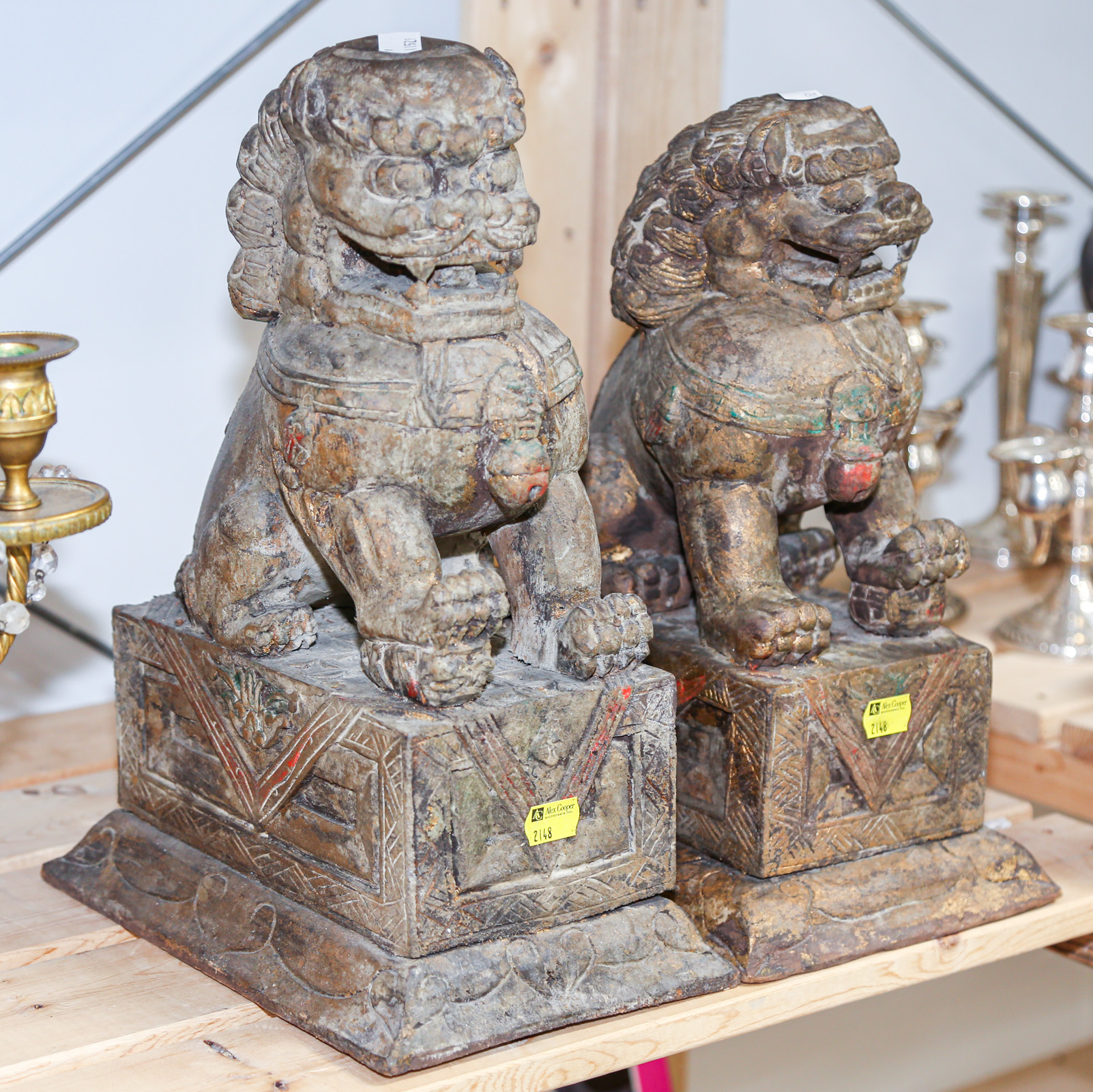 Appraisal: A PAIR OF CHINESE CARVED WOOD FOO DOGS th century