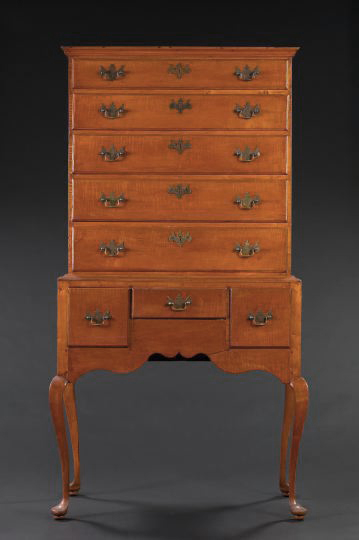 Appraisal: Early American Queen Anne Tiger Maple High Chest of Drawers