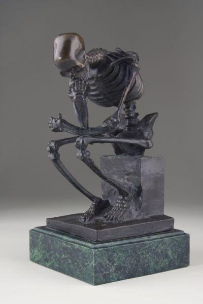 Appraisal: Bronze Seated Skeleton After Rodin's The Thinker unsigned th century