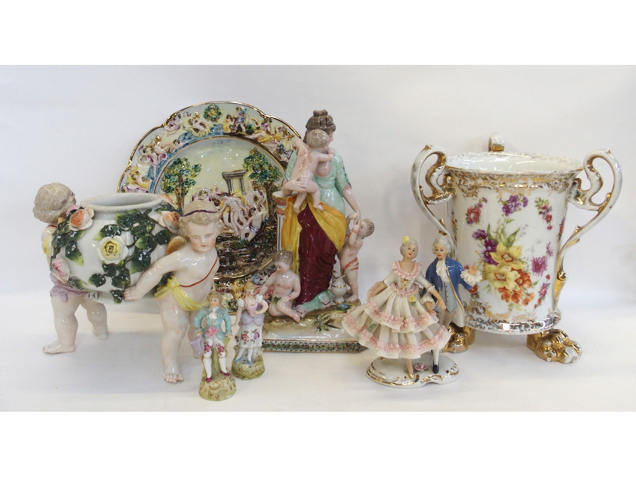 Appraisal: Seven pieces of Continental porcelain to include a Capodimonte plate