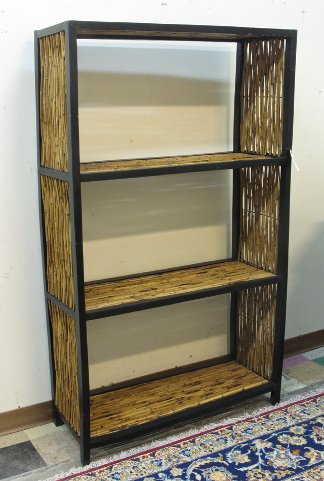 Appraisal: BAMBOO REED AND EBONIZED WOOD DISPLAY STAND the black wood