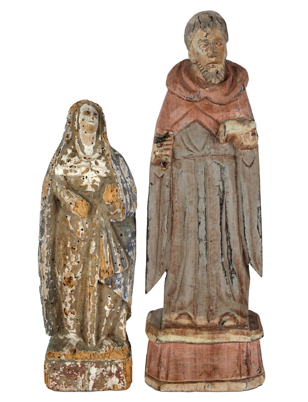 Appraisal: TWO CARVED PAINTED WOOD SANTO FIGURESone depicting Saint Francis inches