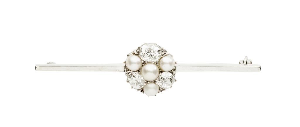 Appraisal: A pearl and diamond set bar brooch the cluster claw